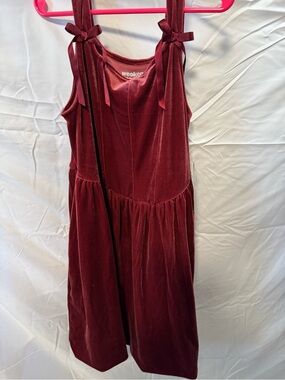 Weekenders Girls Velvet Midi Dress with Bow Straps in Burgundy